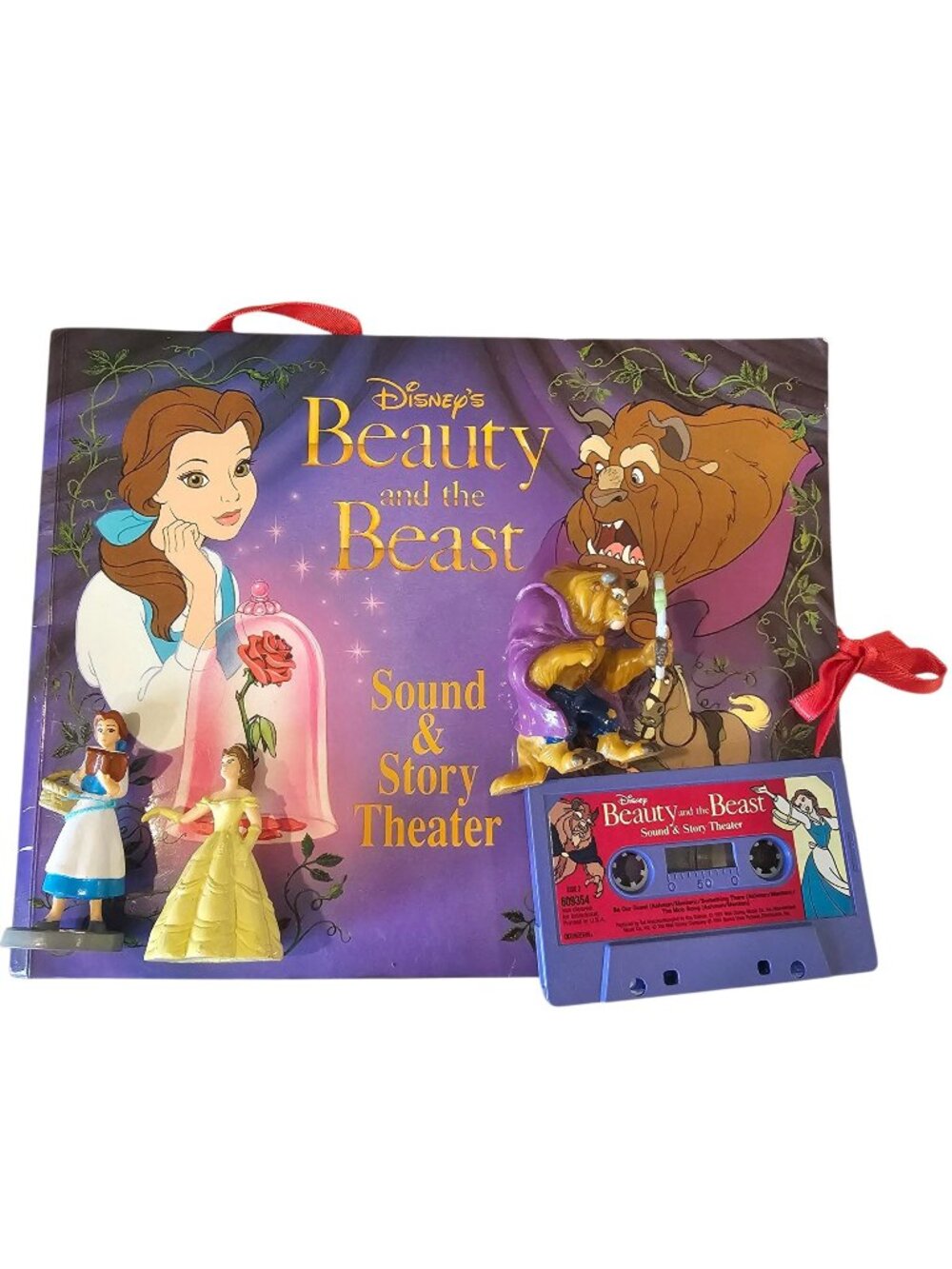 90s Disney Beauty and Beast Sound and Story Theater Book Tape Cassette w 3 Figur